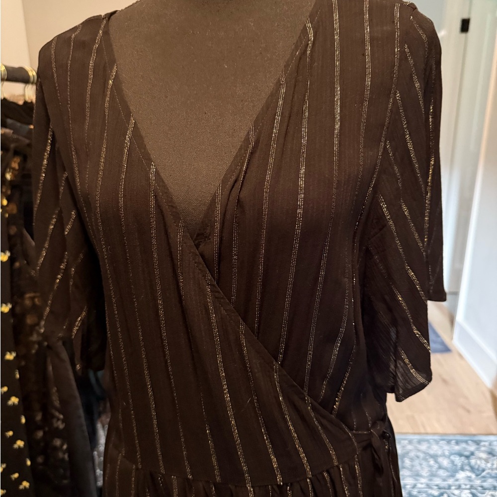 Idyllwind Black Midi Dress with Silver Stripes - Picture 2 of 4